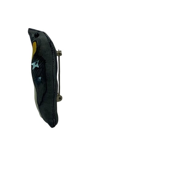 Vtg Emperor Penguin Fabric Brooch Unique Animal Design Star Accents 2” RARE - Picture 5 of 7